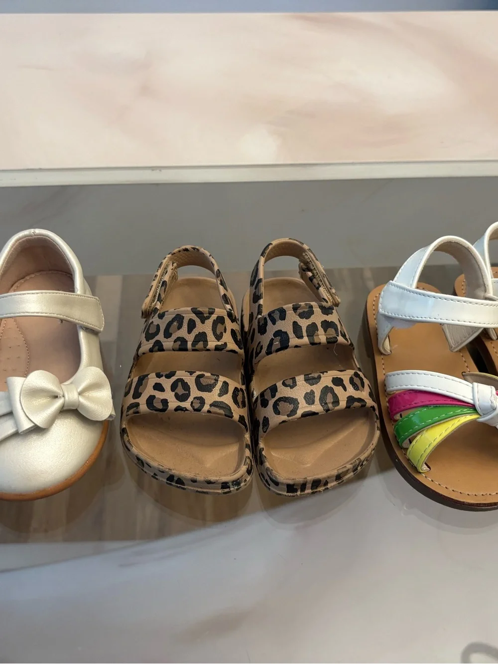 Baby Girl Shoes Lot 3 White Bow Flats Leopard Print Sandals Multicolor size 5